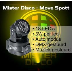 Mister Disco - Move Spott | Discolamp | Moving Head | 18x3W | DMX | LED verlichting | Partyverlichting | Discolicht | Lamp | Discobal | DJ verlichting